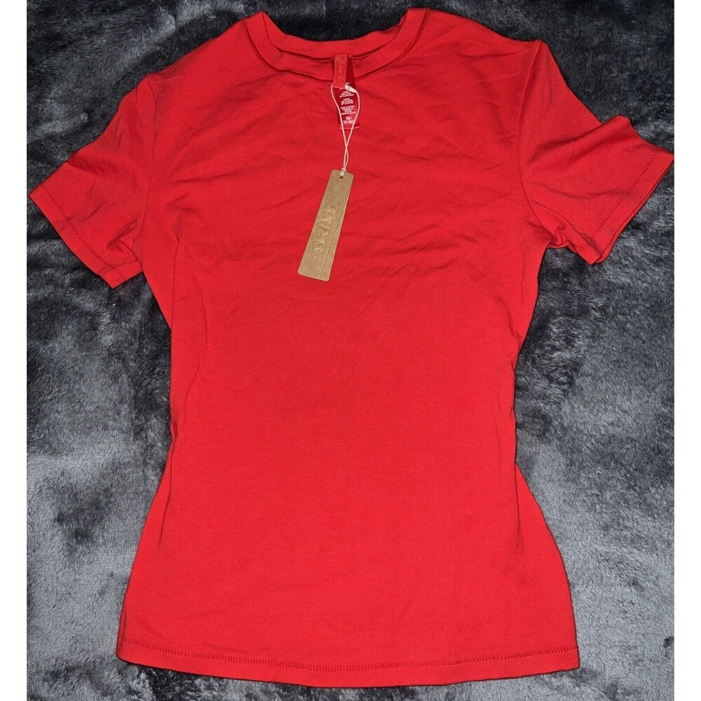XS SKIMS WOMENS COTTON JERSEY T-SHIRT RED AP-TSH-0638